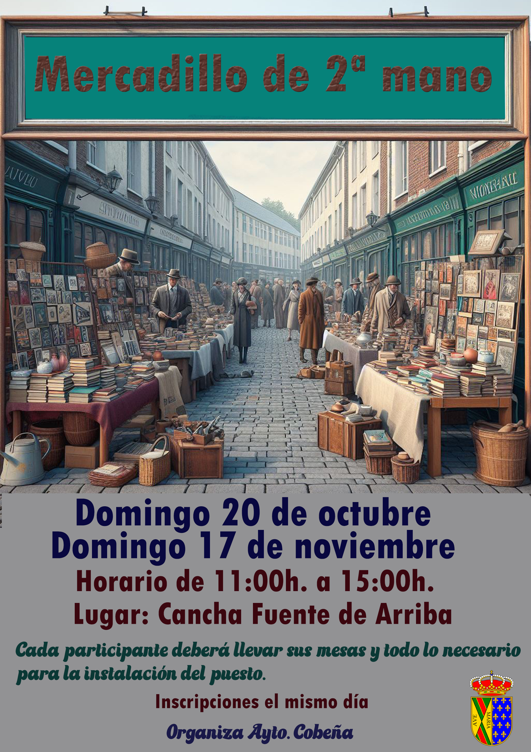 Cartel Mercadillo d 2ª Mano de Cobeña, de Octubre y Noviembre de 2024